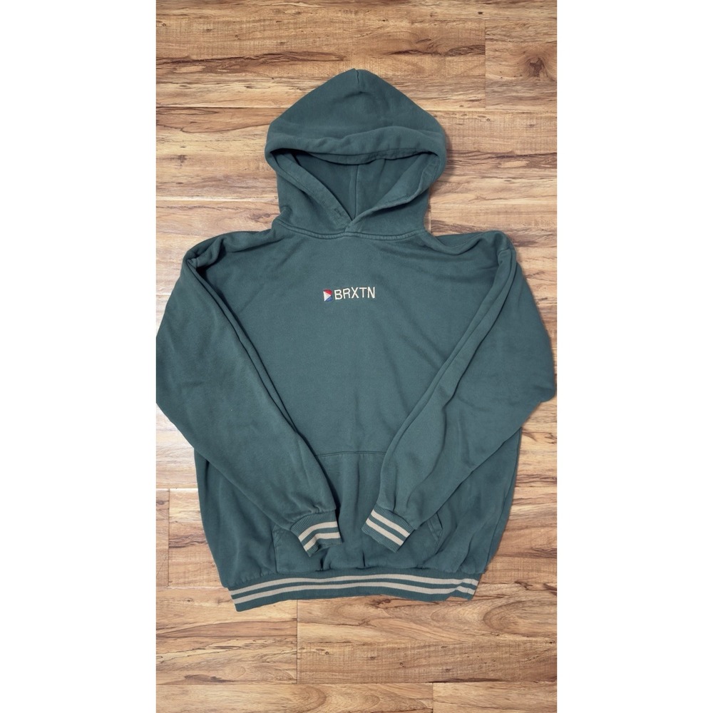 Brixton BRXTN Embroidered Hoodie Size M Green Striped Trim